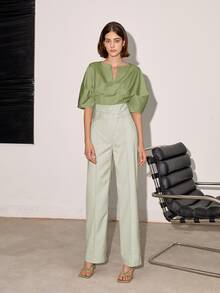 Quần công sở lưng cao ống đứng màu trơn thường ngày cho nữ mùa xuân/hè - Màu xanh Bạc hà - Xem 3