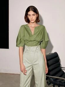 Quần công sở lưng cao ống đứng màu trơn thường ngày cho nữ mùa xuân/hè - Màu xanh Bạc hà - Xem 4