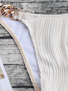 Swim Vcay Summer Beach Chain Linked Halter Triangle Bikini Set - Beige - View 3