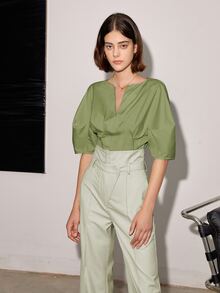 Quần công sở lưng cao ống đứng màu trơn thường ngày cho nữ mùa xuân/hè - Màu xanh Bạc hà - Xem 5