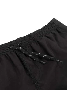 男士字母圖案腰部抽繩泳褲 - 黑色 - 查看 3