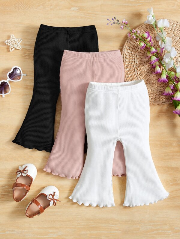 Baby Girl 3pcs Lettuce Trim Flare Leg Pants