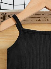 SHEIN 寶寶女孩純色喇叭褲背心連身褲 - 黑色 - 查看 3