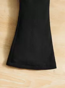 SHEIN 寶寶女孩純色喇叭褲背心連身褲 - 黑色 - 查看 4