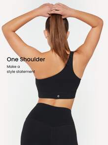 GLOWMODE FeatherFit™ One Shoulder Bra Low Impact Yoga Daily Studio Removable Cups - Black - View 3