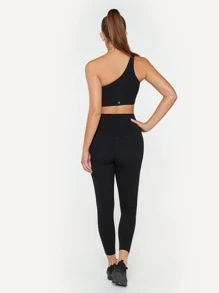 GLOWMODE FeatherFit™ One Shoulder Bra Low Impact Yoga Daily Studio Removable Cups - Black - View 8