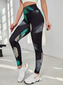 Yoga Floral Leaf Print Workout Leggings Absorbs Sweat Breathable Softness Running Tights - Multicolor - View 3