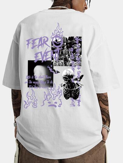 Street Life Maglietta Y2K con grafica di scheletro e lettera per uomo, per Ognissanti, per la scuola