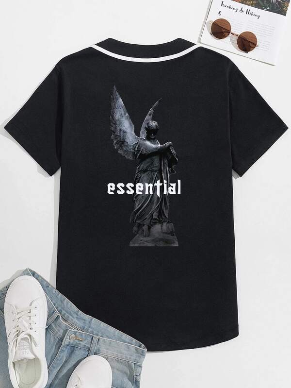 Manfinity 男士字母人物圖案拼接邊襯衫