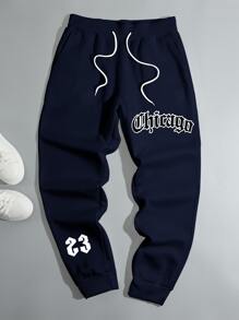 Manfinity Roghcode Men Letter Graphic Slant Pocket Joggers - Navy Blue - View 1
