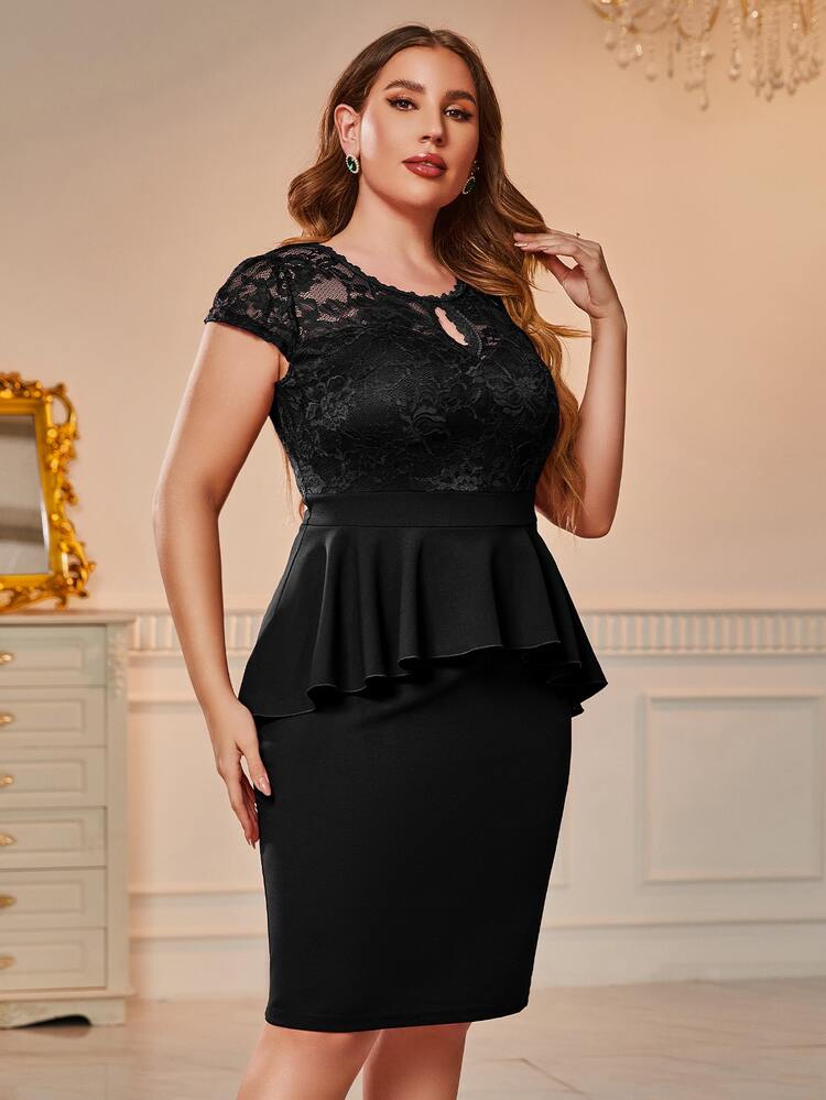 black peplum dress plus size L I V D Plus Size Kira Neoprene Peplum Dress