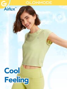 GLOWMODE Twist-Back Mesh Stitch Top - Yellow - View 2