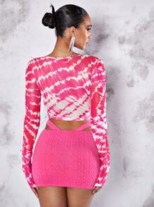 SHEIN BAE 紮染前抽繩短款T恤 - 彩色 - 查看 2