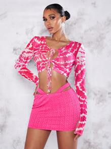 SHEIN BAE 紮染前抽繩短款T恤 - 彩色 - 查看 3