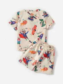 SHEIN 幼童恐龍字母圖案t恤與短褲套裝 - 彩色 - 查看 2