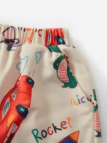 SHEIN 幼童恐龍字母圖案t恤與短褲套裝 - 彩色 - 查看 4