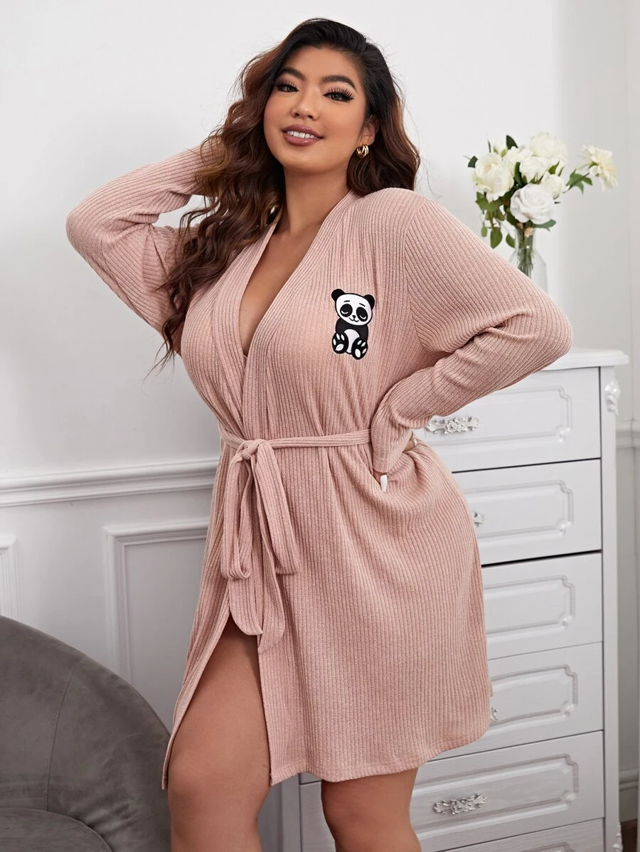 Bata con cinturón panda con parche - Rosa vieja - Ver 1