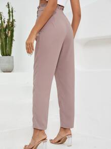 SHEIN Clasi 紙袋腰腰帶長褲 - 卡其色 - 查看 2