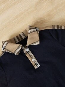 SHEIN Bebé niño Mono de cuadros de cuello polo - Azul Marino - Ver 3