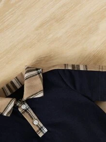 SHEIN Bebé niño Mono de cuadros de cuello polo - Azul Marino - Ver 4