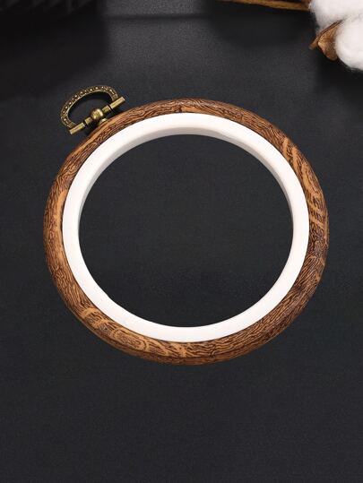 1入組木紋手工刺繡戒指