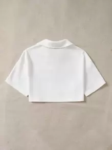 SHEIN EZwear Camiseta crop con estampado de letra de hombros caídos