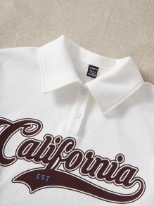 SHEIN EZwear Camiseta crop con estampado de letra de hombros caídos