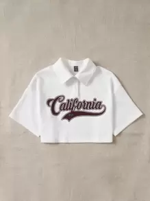 SHEIN EZwear Camiseta crop con estampado de letra de hombros caídos