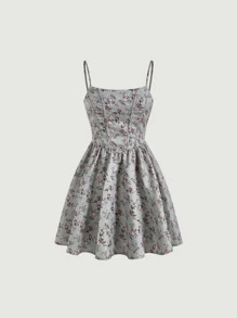 SHEIN MOD Ditsy Floral Print Cami Dress - Mint Green - View 1