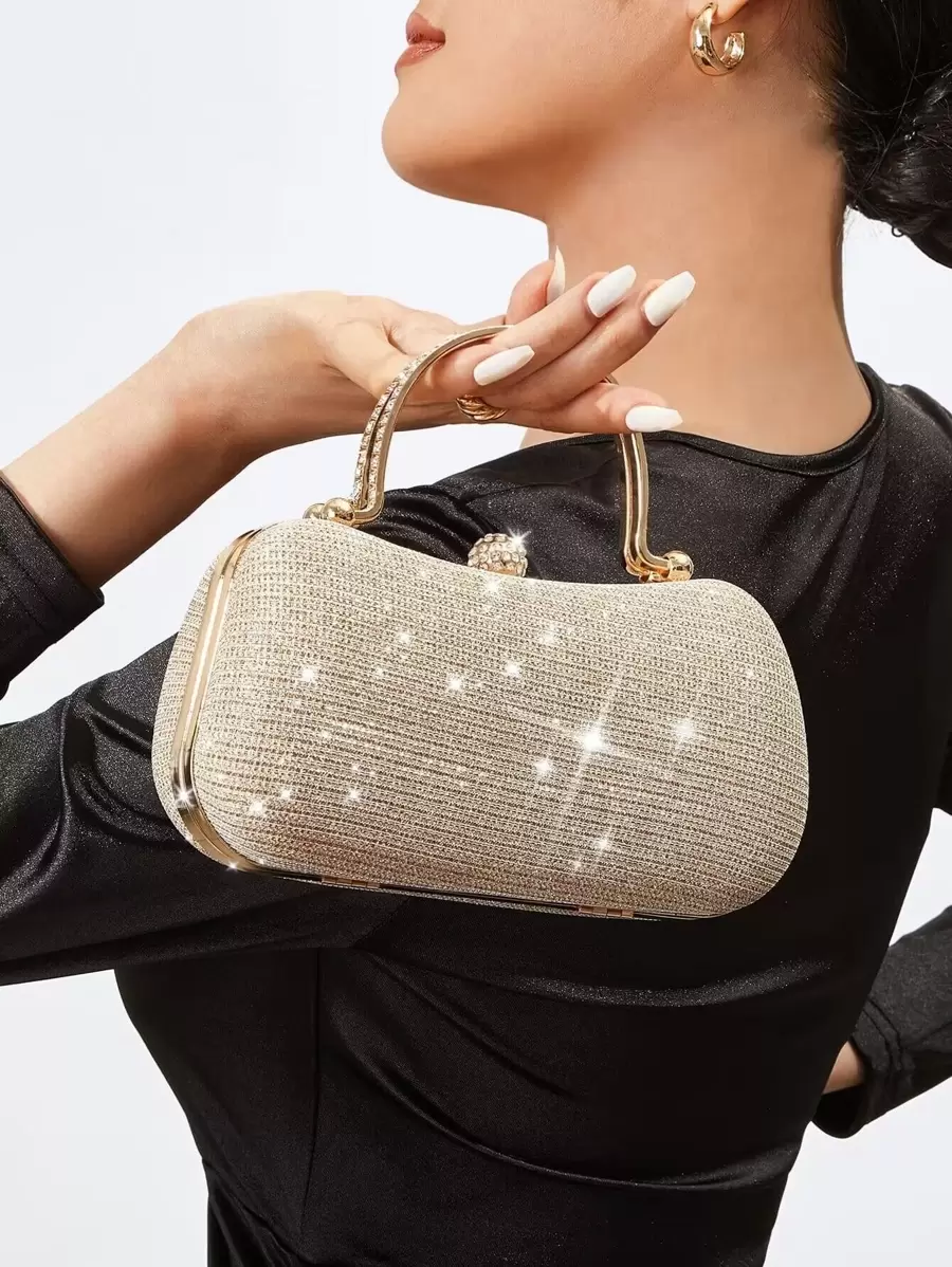 轻巧、商务休闲水钻装饰水桶包迷你抽绳设计、透明包时尚珍珠包晚宴包、晚餐包迷人、优雅、精致、安静的奢华水钻，适合派对女孩、女士、新娘，非常适合派对、晚宴/宴会圣诞派对礼服 - 香檳色 - 查看 1