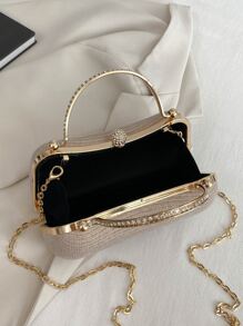 轻巧、商务休闲水钻装饰水桶包迷你抽绳设计、透明包时尚珍珠包晚宴包、晚餐包迷人、优雅、精致、安静的奢华水钻，适合派对女孩、女士、新娘，非常适合派对、晚宴/宴会圣诞派对礼服 - 香檳色 - 查看 5