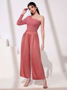 Modelyn de un hombro Top & Pantalones de pierna ancha - Rosa vieja - Ver 1