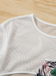 SHEIN Leap Crew Teen Girls Tropical Print Cami Top & Shorts & Super Crop Tee - Multicolor - View 4