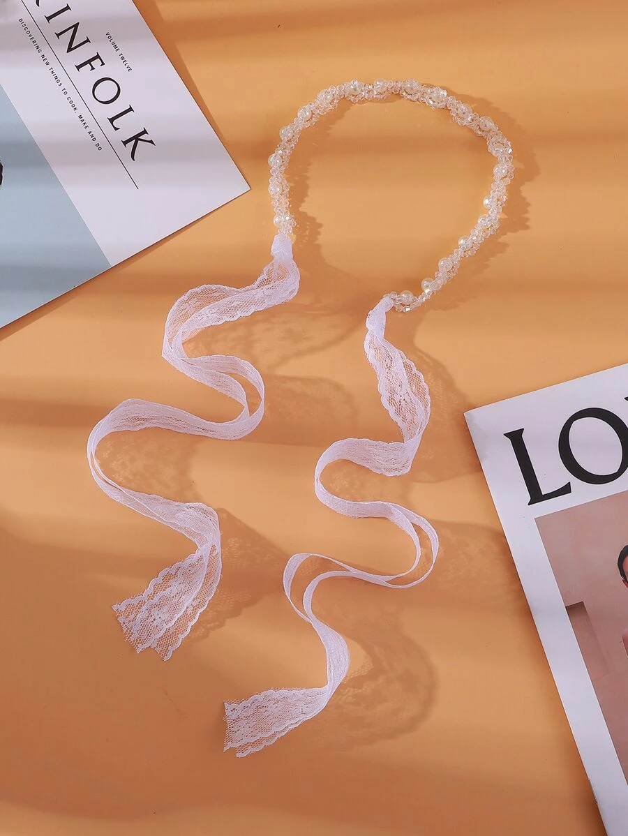 Faux Pearl Decor Hair Band - White - View 1