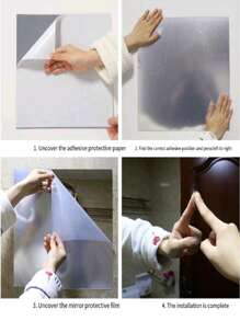 1pc Durable PS Mirror Wall Sticker,Daily Solid Oval Wipeable Room Decorating Creative Sticker For Room Decoration - Silver - View 3