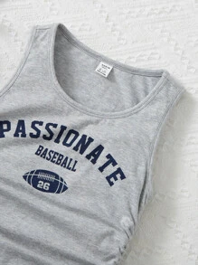 SHEIN 青少年女孩字母圖案側收褶連衣裙 - 淺灰色 - 查看 4