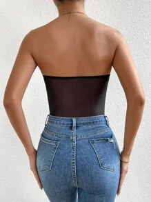 Allurite Body tubo con encaje en contraste bustier - Negro - Ver 2