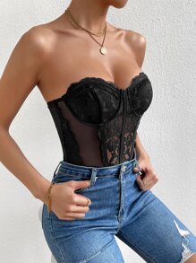 Allurite Body tubo con encaje en contraste bustier - Negro - Ver 7