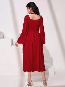 Modelyn 前交叉荷葉袖連衣裙 - 紅色 - 查看 2