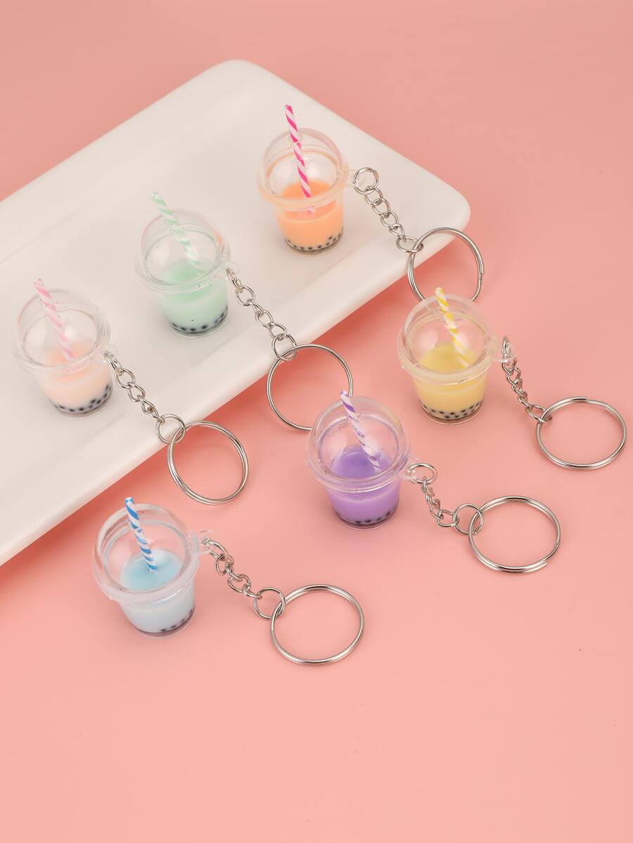 6pcs Women Milk Tea Charm Fashionable Keychain For Daily Life - Multicolor - View 1