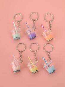 6pcs Women Milk Tea Charm Fashionable Keychain For Daily Life - Multicolor - View 4