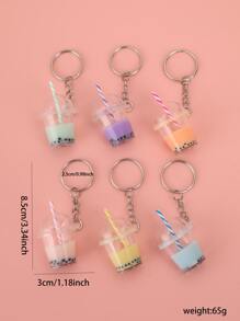 6pcs Women Milk Tea Charm Fashionable Keychain For Daily Life - Multicolor - View 5