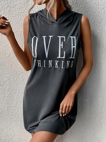 SHEIN LUNE Embroidery Letter Graphic Sweatshirt Dress - Dark Grey - View 3