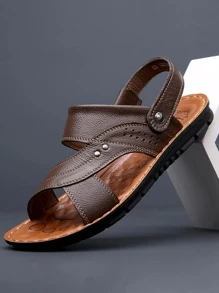 Men Brown Studded Decor Slingbacks Sandals, Open Toe Arabic Sandals - Brown - View 1