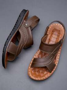Men Brown Studded Decor Slingbacks Sandals, Open Toe Arabic Sandals - Brown - View 3