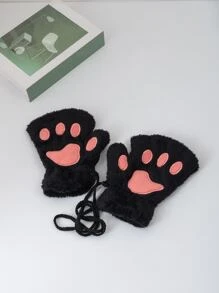 Lindos guantes sin dedos difusos con diseño de huella - Negro - Ver 2