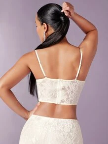 SHEIN BAE 不對稱下擺蕾絲吊帶上衣 - 米色 - 查看 2