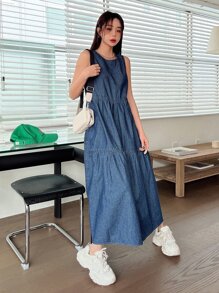 DAZY 荷葉邊牛仔鬆緊裙 - 深色水洗藍 - 查看 4