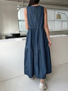 DAZY 荷葉邊牛仔鬆緊裙 - 深色水洗藍 - 查看 8