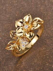 1 pieza anillo de decoración de flores y diamantes de imitación, joyería de cobre - Amarillo Oro - Ver 1